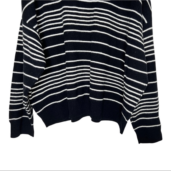 ALLSAINTS Reverb Hooded Stripes Contemporary Wool Blend Sweater Black Ecru - Picture 9 of 12